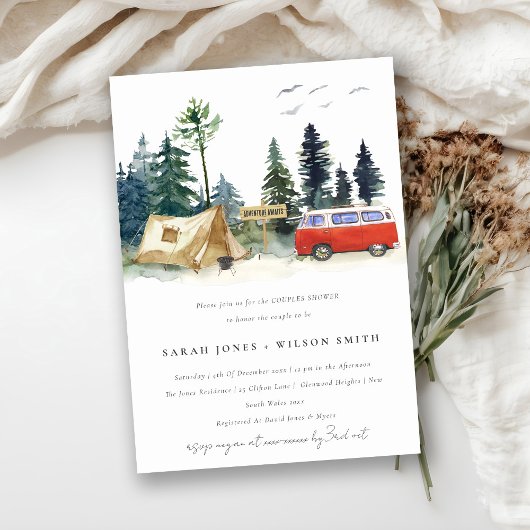 Chic Camping Waterverf Pine Forest Couples Shower Kaart