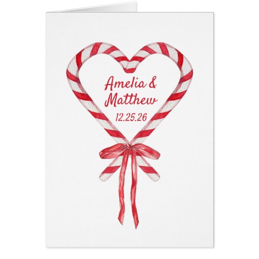 Chic Candy Cane Hart en Boog Kerst Huwelijk (Voorkant)