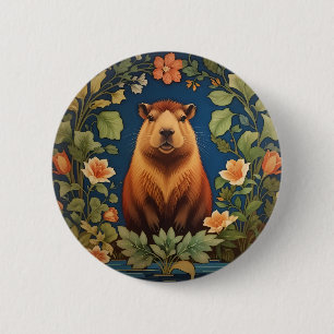 Chic Capybara - William Morris Geïnspireerd Ronde Button 5,7 Cm