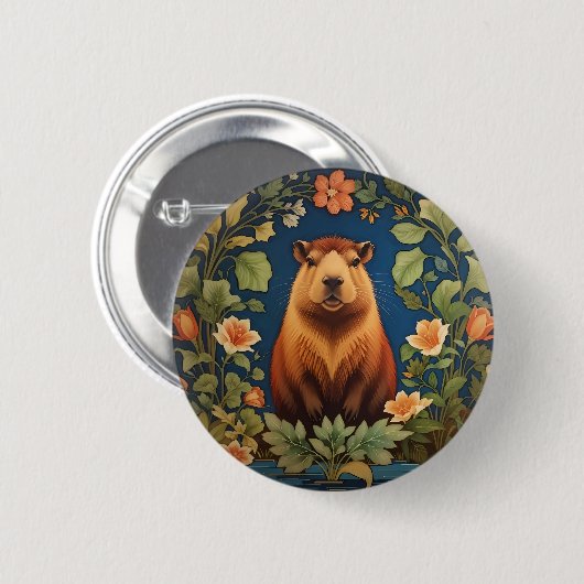 Chic Capybara - William Morris Geïnspireerd Ronde Button 5,7 Cm (Voorkant /achterkant)