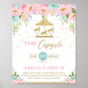 Chic Carrousel Roze Mint Floral Time Capsule Sign Poster