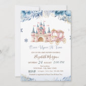 Chic Castle,Carriage Blue Flowers Baby Shower Kaart (Voorkant)