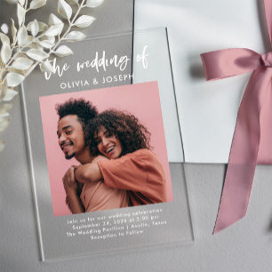 Chic Casual Schrift en Foto Trouwen Acryl Uitnodigingen
