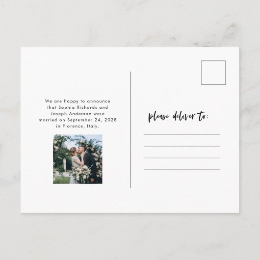 Chic Casual script en foto | Bruiloft Aankondigingskaart (Achterkant)