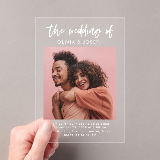 Chic Casual script en foto | Bruiloft Acryl Uitnodigingen (Insitu (Draagbaar))