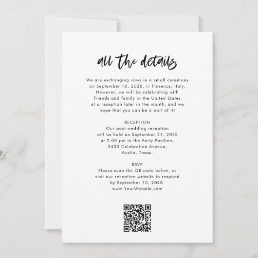 Chic Casual script en foto | Wij zijn Eloping Kaart (Achterkant)