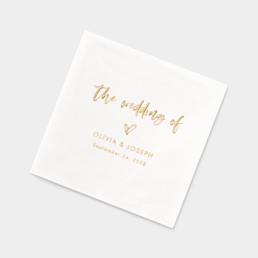 Chic Casual script en hart | bruiloftsgoud Folie Servetten (Links)