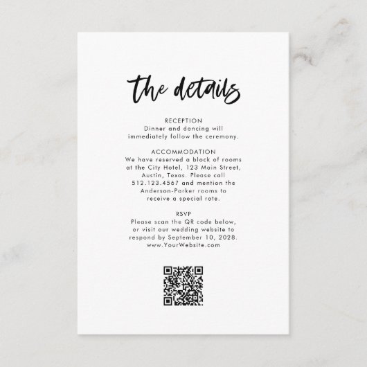 Chic Casual script | Trouwdetails Informatiekaartje (Voorkant)