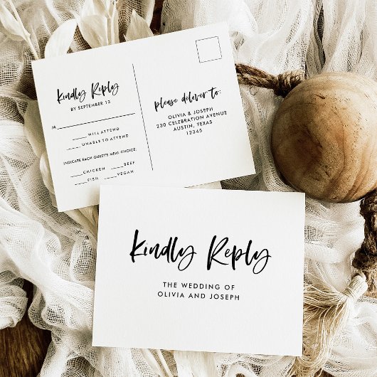 Chic Casual script | Trouwmaaltijd keuze RSVP Briefkaart