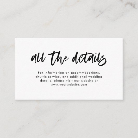 Chic Casual Script Zwart en Wit Trouwdetails Informatiekaartje (Voorkant)