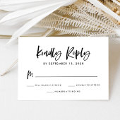 Chic Casual script | Zwart-wit bruiloft RSVP Kaartje