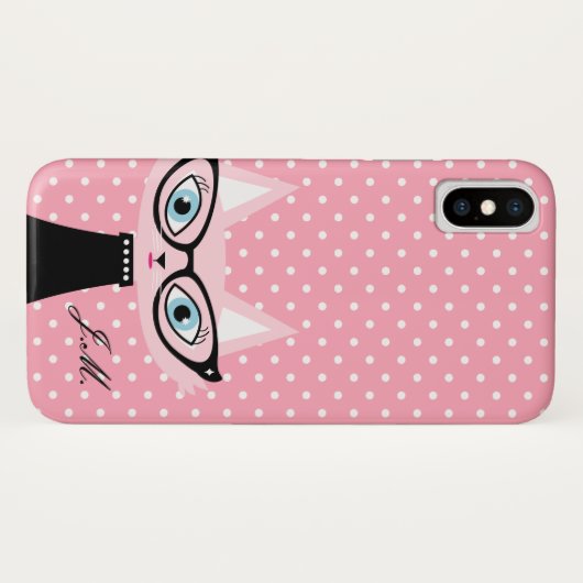 Chic Cat en Polka Dots iPhone X Hoesje (Achterkant (horizontaal))