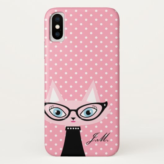 Chic Cat en Polka Dots iPhone X Hoesje (Achterkant)