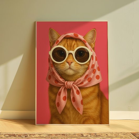 Chic Cat Funny Aesthetic Wall Art Print 