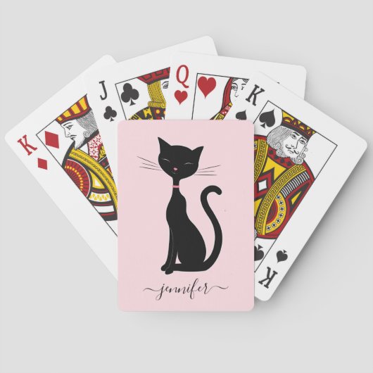 Chic Cat Persoonlijke naam Roze zwart Pokerkaarten (Achterkant)