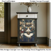 Chic Cat Queen Toasting, Rode Wijn AH7 Decoupage Tissuepapier