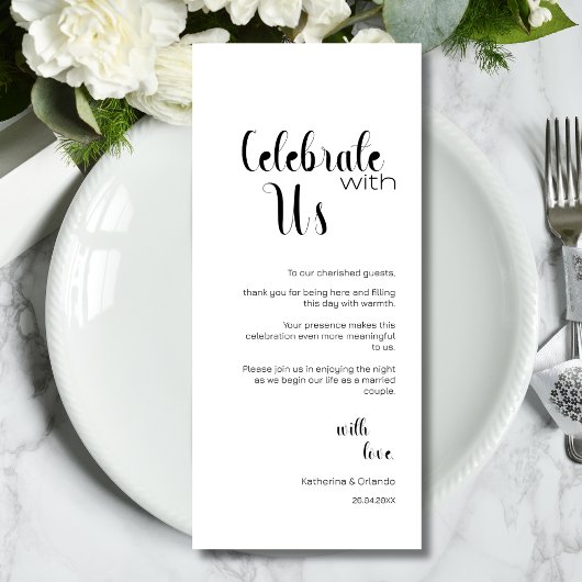 Chic Celebrate With Us Wedding Place Setting Cards Programmakaart