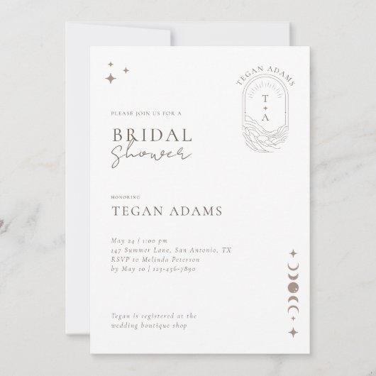 Chic Celestial Moon Stars Monogram Vrijgezellenfee Kaart (Voorkant)