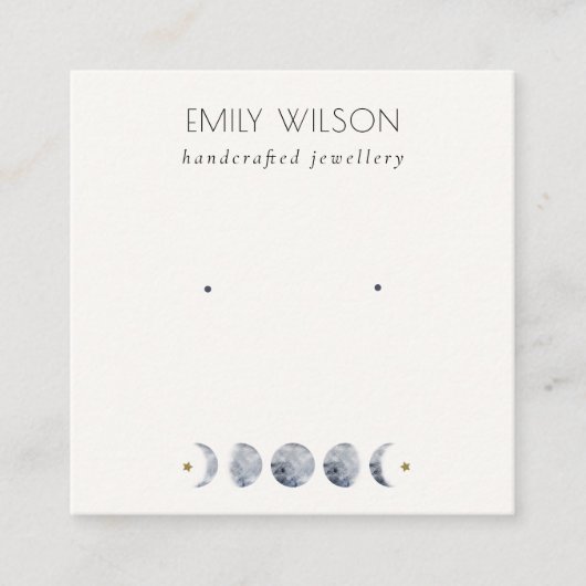 Chic Celestial Moon Waterverf Earring Display Vierkante Visitekaartje (Voorkant)