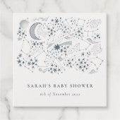 Chic Celestial Navy Sterrennacht Moon Baby shower Bedankjes Labels (Voorkant)
