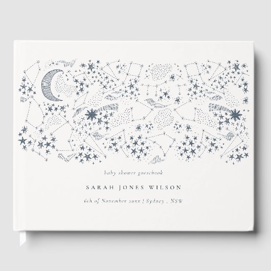 Chic Celestial Navy Sterrennacht Moon Baby shower Gastenboek (Voorkant)