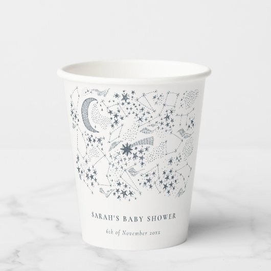 Chic Celestial Navy Sterrennacht Moon Baby shower Papieren Bekers (Voorkant)