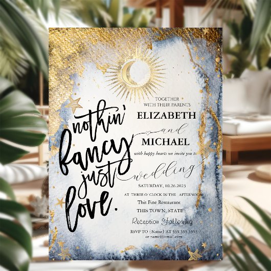 Chic Celestial Sun, Moon, Stars Wedding Kaart