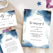 Chic Celestial Waterverf Starry Wedding Marriage Kaart