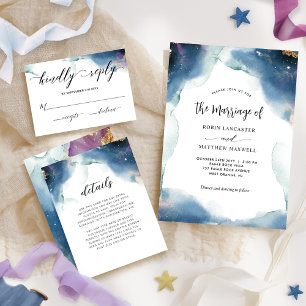 Chic Celestial Waterverf Starry Wedding Marriage Kaart