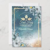 Chic Chalice Green Rozen Eerste Heilige Communie Kaart (Voorkant)