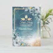 Chic Chalice Green Rozen Eerste Heilige Communie Kaart (Staand voorkant)