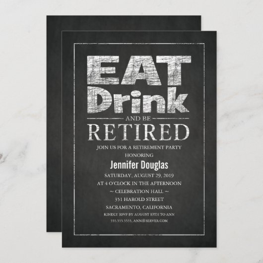 Chic Chalkboard Funny Retirement Party Kaart (Voorkant / Achterkant)