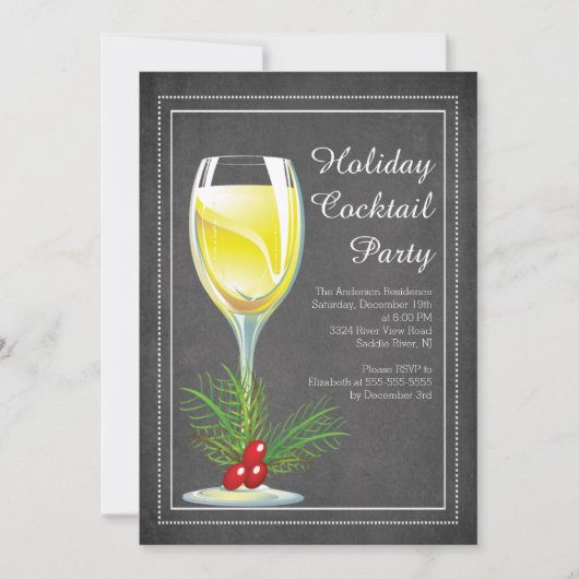 Chic Chalkboard Holiday Cocktail Party Uitnodiging (Voorkant)