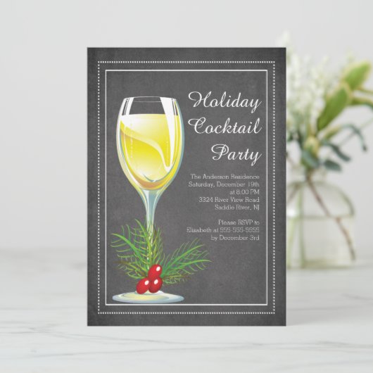 Chic Chalkboard Holiday Cocktail Party Uitnodiging (Staand voorkant)
