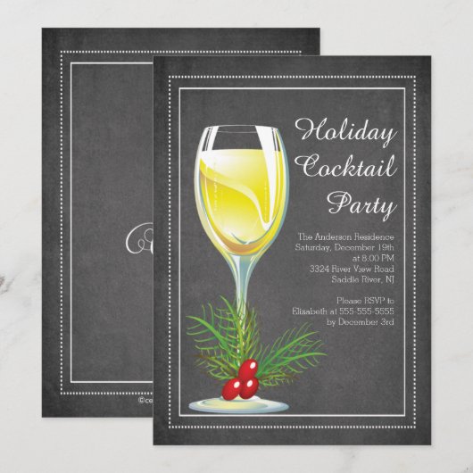 Chic Chalkboard Holiday Cocktail Party Uitnodiging (Voorkant / Achterkant)