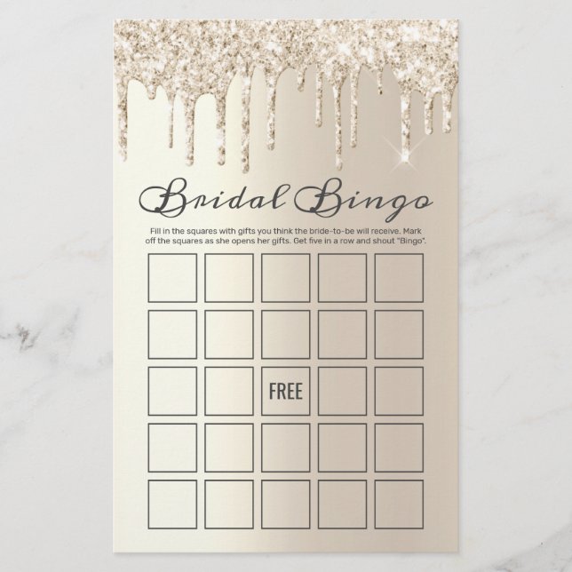 Chic Champagne Driving Glitter Bridal Bingo Game (Voorkant)