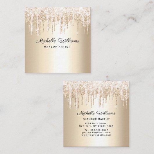 Chic Champagne Driving Glitter Professional Vierkante Visitekaartje (Voorkant / Achterkant)