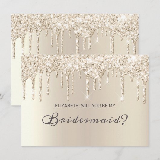 Chic Champagne Druppelende Glitter Elegant Bruidsm Kaart (Voorkant / Achterkant)