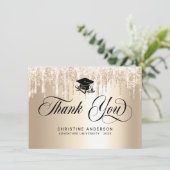 Chic Champagne Glitter Zwart Script Afstuderen Bedankkaart (Staand voorkant)