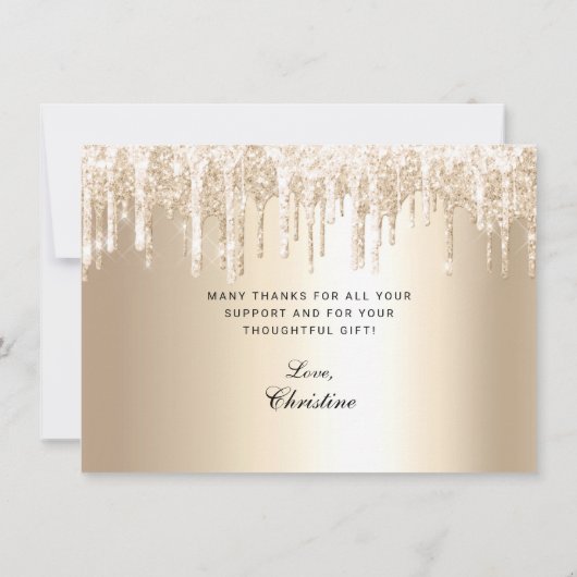 Chic Champagne Glitter Zwart Script Afstuderen Bedankkaart (Achterkant)