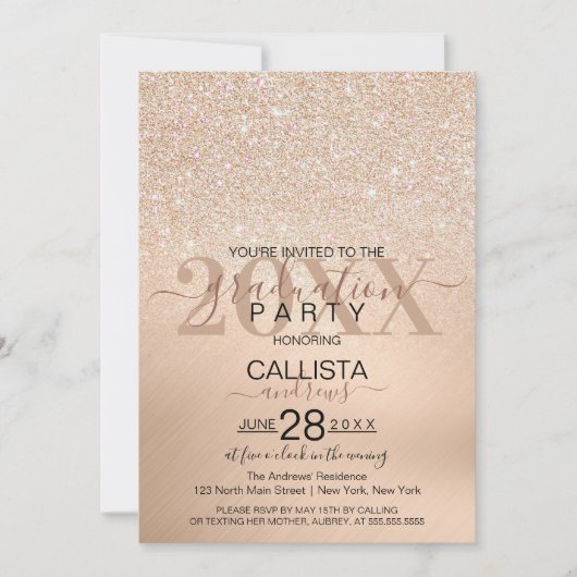 Chic Champagne Gold Glitter Metallic Afstuderen Kaart (Voorkant)