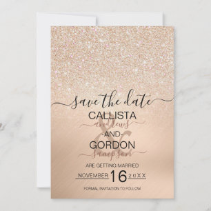 Chic Champagne Gold Glitter Metallic Wedding Save The Date