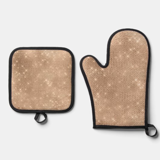 Chic Champagne Gold Sparkle Glitz Ovenwant & Pannenlap Set (Voorkant)