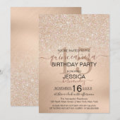 Chic Champagne Gouden Glitter Metallic Quinceañera Kaart (Voorkant / Achterkant)