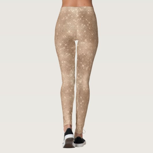 Chic Champagne Gouden Sparkle Glitz Kerstmis Leggings (Achterkant)