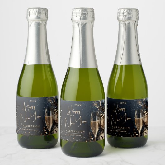 Chic Champagne Happy New Year Mini Sparkling Wijnetiket (Flessen)