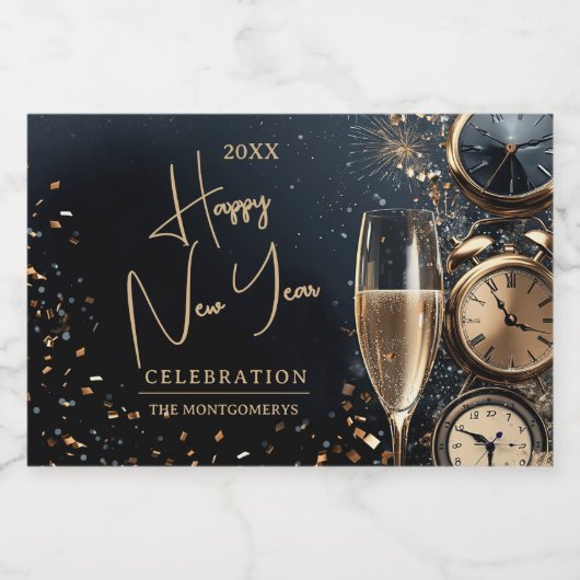 Chic Champagne Happy New Year Mini Sparkling Wijnetiket (Enkel label)