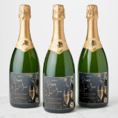 Chic Champagne Happy New Year Sparkling Wijnetiket (Flessen)