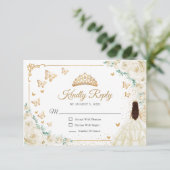 Chic Champagne Ivory Roses Gold Quinceanera Reply RSVP Kaartje (Staand voorkant)