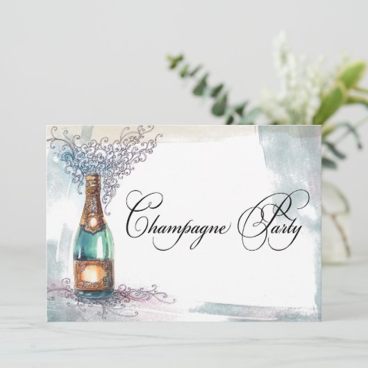 Chic Champagne Party Invitation Kaart (Staand voorkant)